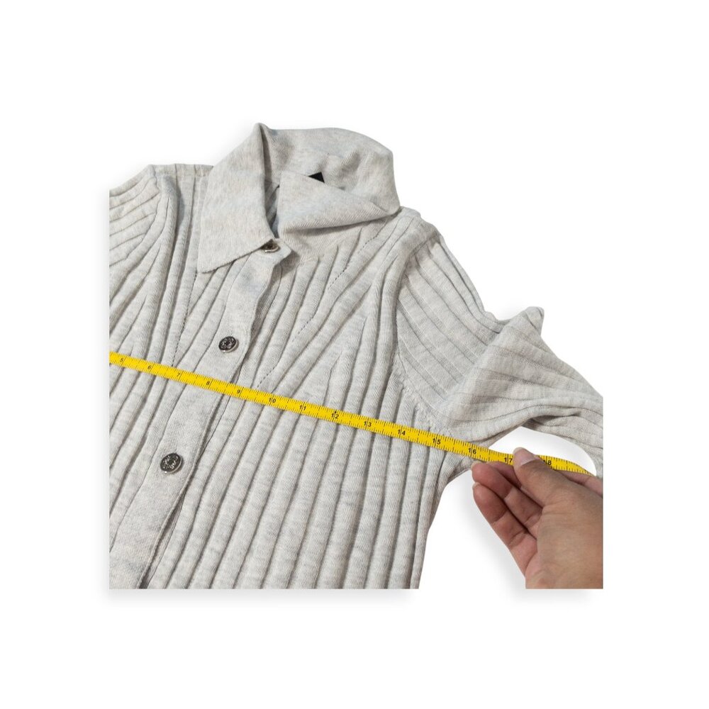 White House Black Market Ribbed Gray Button Up Cardigan Sweater SZ S Cozy - Picture 3 of 9